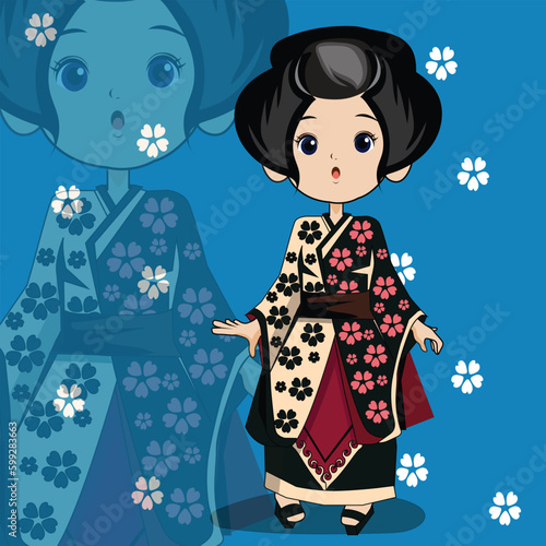 girl in kimono with a fan