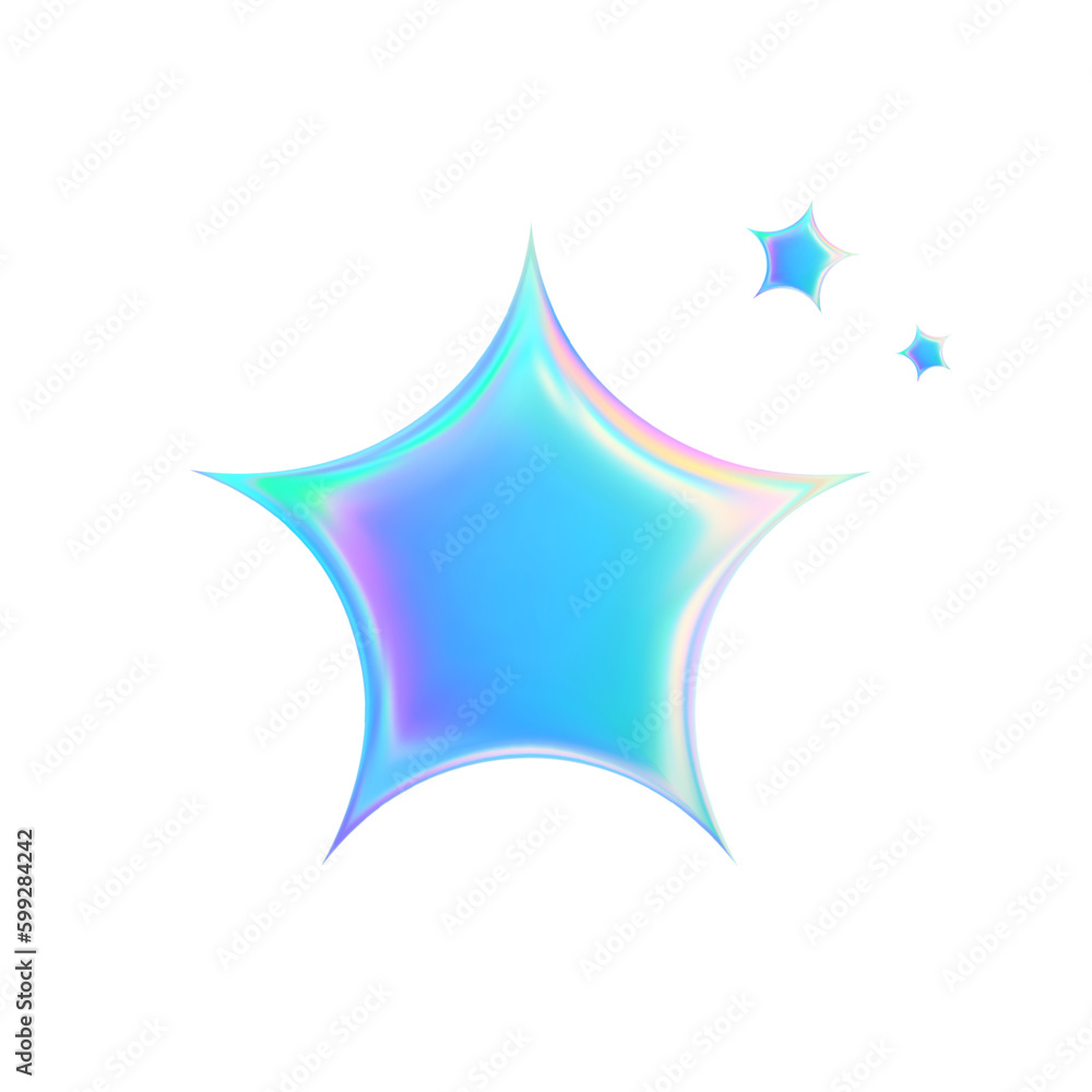 Obraz premium 3d hologram star and sparkle icon. Y2k iridescent vector shape element for moden futuristic design