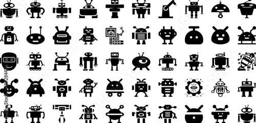 Robotic Icon Set Isolated Silhouette Solid Icons With Machine, Sign, Symbol, Robot, Icon, Vector, Technology Infographic Simple Vector Illustration