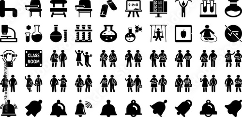 School Icon Set Isolated Silhouette Solid Icons With Set, Icon, College, School, Vector, University, Education Infographic Simple Vector Illustration