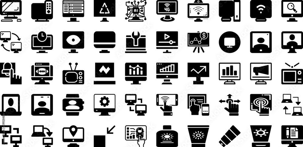 Screen Icon Set Isolated Silhouette Solid Icons With Business, Technology, Monitor, Icon, Computer, Digital, Vector Infographic Simple Vector Illustration Screen Icon Set Isolated Silhouette Solid Icons With Business, Technology, Monitor, Icon, Computer, Digital, Vector Infographic Simple Vector Illustration