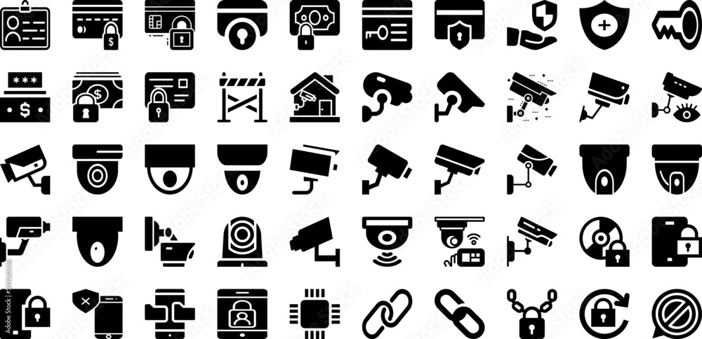 Fototapeta premium Security Icon Set Isolated Silhouette Solid Icons With Shield, Secure, Safety, Lock, Security, Icon, Protection Infographic Simple Vector Illustration