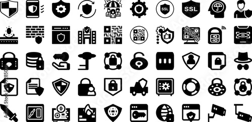 Security Icon Set Isolated Silhouette Solid Icons With Security, Secure, Safety, Protection, Icon, Lock, Shield Infographic Simple Vector Illustration