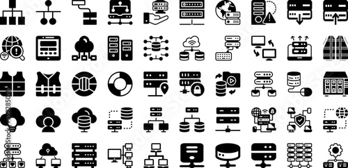 Server Icon Set Isolated Silhouette Solid Icons With Icon, Data, Server, Network, Computer, Vector, Cloud Infographic Simple Vector Illustration