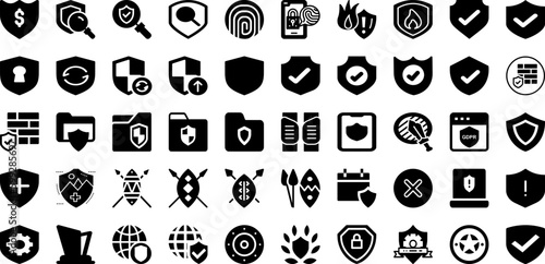 Shield Icon Set Isolated Silhouette Solid Icons With Protection, Icon, Sign, Security, Vector, Shield, Symbol Infographic Simple Vector Illustration