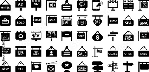 Signboard Icon Set Isolated Silhouette Solid Icons With Illustration, Signboard, Vector, Icon, Symbol, Design, Sign Infographic Simple Vector Illustration