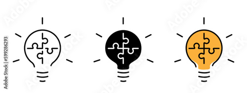 Lightbulb with puzzle line icon illustration