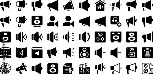 Speaker Icon Set Isolated Silhouette Solid Icons With Sign, Icon, Isolated, Loudspeaker, Speaker, Symbol, Vector Infographic Simple Vector Illustration