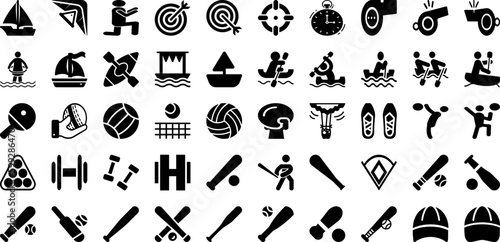 Sports Icon Set Isolated Silhouette Solid Icons With Set, Symbol, Sport, Football, Vector, Icon, Tennis Infographic Simple Vector Illustration