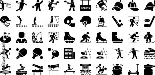 Sports Icon Set Isolated Silhouette Solid Icons With Set, Symbol, Vector, Football, Tennis, Icon, Sport Infographic Simple Vector Illustration