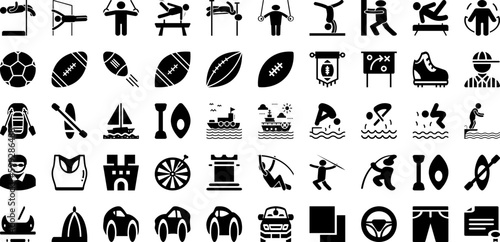 Sports Icon Set Isolated Silhouette Solid Icons With Set, Symbol, Icon, Football, Tennis, Vector, Sport Infographic Simple Vector Illustration