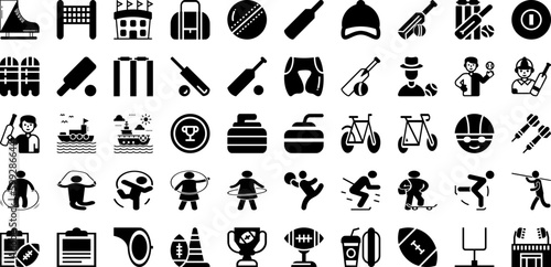 Sports Icon Set Isolated Silhouette Solid Icons With Set, Symbol, Football, Icon, Tennis, Vector, Sport Infographic Simple Vector Illustration