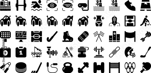 Sports Icon Set Isolated Silhouette Solid Icons With Symbol, Football, Tennis, Icon, Sport, Set, Vector Infographic Simple Vector Illustration