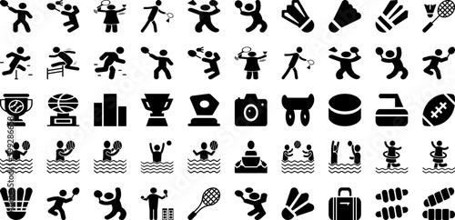 Sports Icon Set Isolated Silhouette Solid Icons With Icon, Vector, Symbol, Set, Tennis, Sport, Football Infographic Simple Vector Illustration