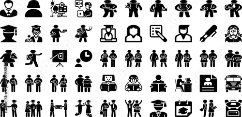 Student Icon Set Isolated Silhouette Solid Icons With Study, Icon, Vector, School, University, Student, Education Infographic Simple Vector Illustration