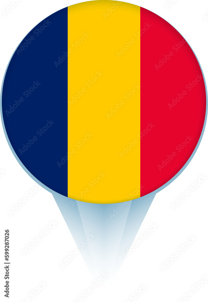 Fototapeta premium Map pointer with flag of Chad.