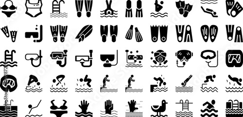 Swimming Icon Set Isolated Silhouette Solid Icons With Summer, Pool, Sign, Icon, Vector, Water, Illustration Infographic Simple Vector Illustration