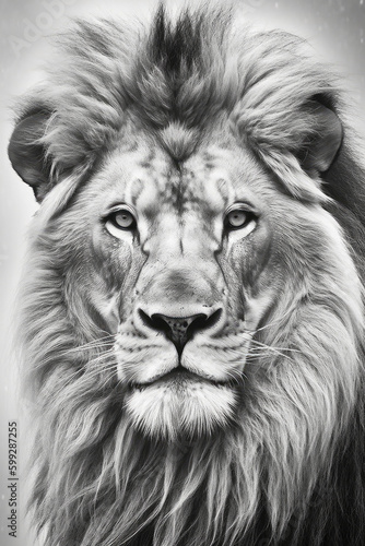 black and white lion portrait - made with generative ai