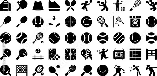 Tennis Icon Set Isolated Silhouette Solid Icons With Symbol  Sport  Ball  Vector  Icon  Competition  Tennis Infographic Simple Vector Illustration