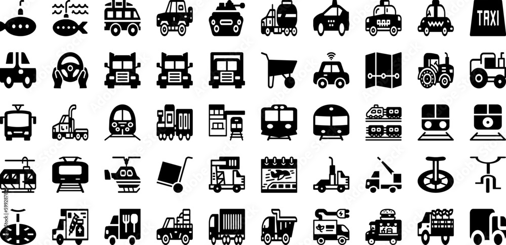 Transportation Icon Set Isolated Silhouette Solid Icons With Transportation, Symbol, Travel, Icon, Set, Transport, Vector Infographic Simple Vector Illustration