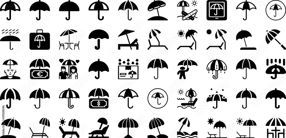 Umbrella Icon Set Isolated Silhouette Solid Icons With Icon, Design, Sign, Symbol, Umbrella, Protection, Vector Infographic Simple Vector Illustration