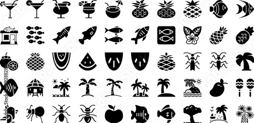 Tropical Icon Set Isolated Silhouette Solid Icons With Illustration, Set, Summer, Vector, Icon, Symbol, Tropical Infographic Simple Vector Illustration