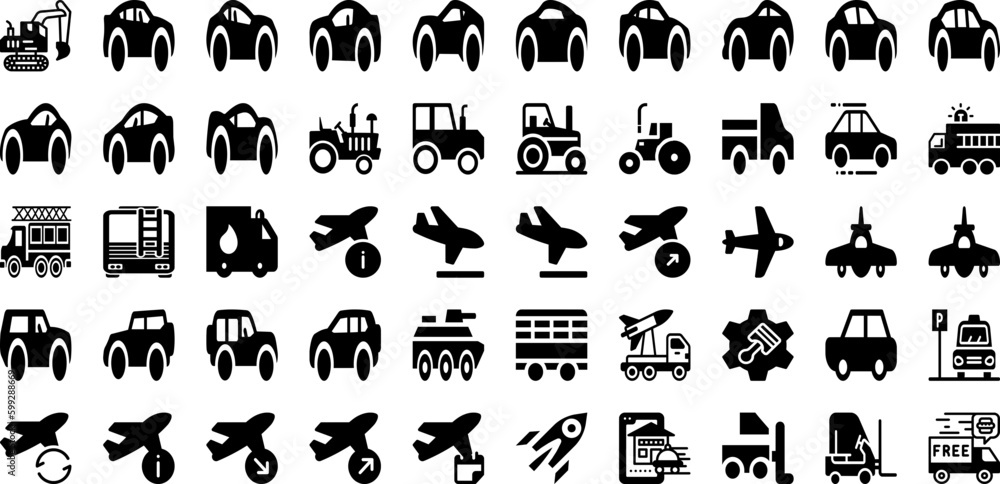 Vehicle Icon Set Isolated Silhouette Solid Icons With Vehicle, Symbol, Car, Icon, Line, Transport, Transportation Infographic Simple Vector Illustration