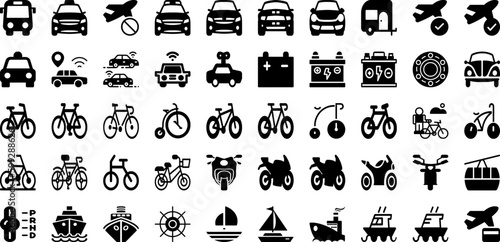 Vehicle Icon Set Isolated Silhouette Solid Icons With Transport, Car, Line, Transportation, Vehicle, Symbol, Icon Infographic Simple Vector Illustration