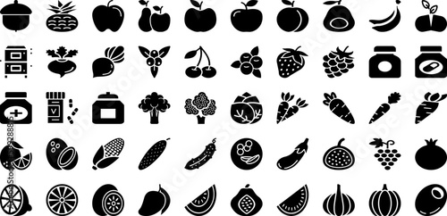 Vitamin Icon Set Isolated Silhouette Solid Icons With Health, Vector, Healthy, Vitamin, Icon, Food, Nutrition Infographic Simple Vector Illustration