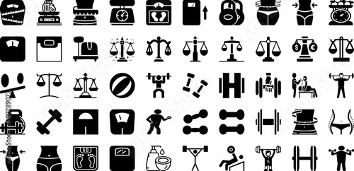 Weight Icon Set Isolated Silhouette Solid Icons With Icon, Balance, Fitness, Weight, Health, Vector, Symbol Infographic Simple Vector Illustration