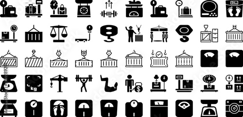 Weight Icon Set Isolated Silhouette Solid Icons With Icon, Vector, Fitness, Weight, Health, Symbol, Balance Infographic Simple Vector Illustration