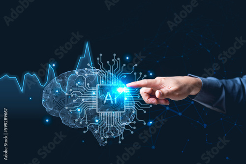 Hands of robots and humans touching on big data network connection background, Science and artificial intelligence technology,AI, Machine learning, innovation and futuristic.3d rendering