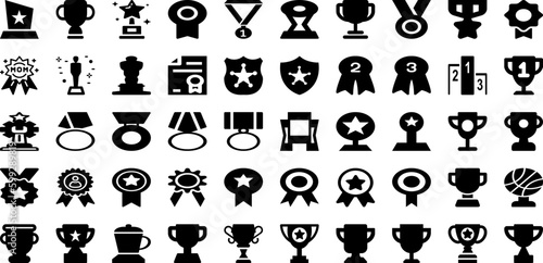 Award Icon Set Isolated Silhouette Solid Icons With Vector, Award, Prize, Icon, Winner, Sign, Achievement Infographic Simple Vector Illustration