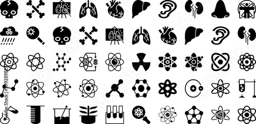 Atom Icon Set Isolated Silhouette Solid Icons With Icon  Symbol  Vector  Research  Science  Atom  Chemistry Infographic Simple Vector Illustration