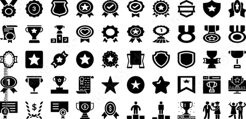 Award Icon Set Isolated Silhouette Solid Icons With Sign, Vector, Winner, Achievement, Prize, Icon, Award Infographic Simple Vector Illustration