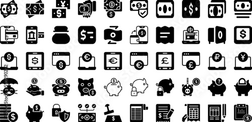 Bank Icon Set Isolated Silhouette Solid Icons With Business, Vector, Bank, Icon, Finance, Banking, Money Infographic Simple Vector Illustration