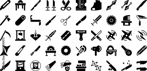 Blade Icon Set Isolated Silhouette Solid Icons With Icon, Vector, Symbol, Equipment, Illustration, Sign, Blade Infographic Simple Vector Illustration