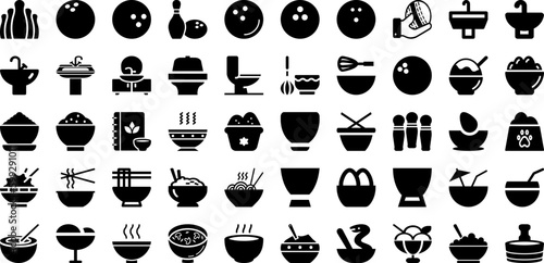 Bowl Icon Set Isolated Silhouette Solid Icons With Line, Icon, Vector, Food, Outline, Meal, Bowl Infographic Simple Vector Illustration