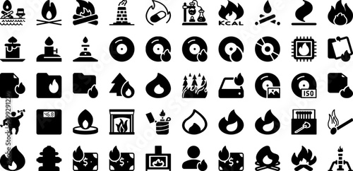 Burn Icon Set Isolated Silhouette Solid Icons With Vector, Burn, Icon, Symbol, Energy, Fire, Sign Infographic Simple Vector Illustration