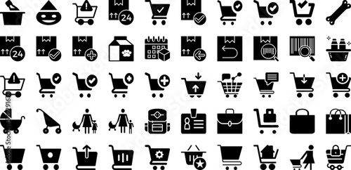 Cart Icon Set Isolated Silhouette Solid Icons With Symbol, Business, Retail, Vector, Sale, Cart, Icon Infographic Simple Vector Illustration
