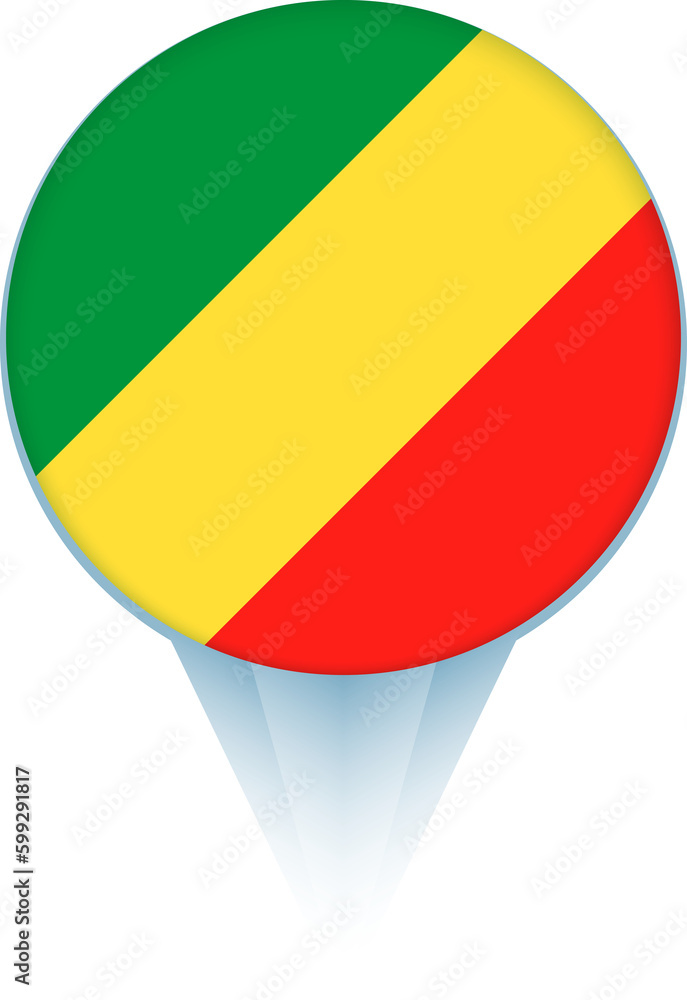 Map pointer with flag of Congo. Map pointer with flag of Congo.