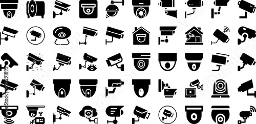 Cctv Icon Set Isolated Silhouette Solid Icons With Cctv, Safety, Security, Symbol, Icon, Vector, Camera Infographic Simple Vector Illustration