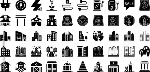 City Icon Set Isolated Silhouette Solid Icons With Urban, Line, City, Set, Vector, Icon, Building Infographic Simple Vector Illustration
