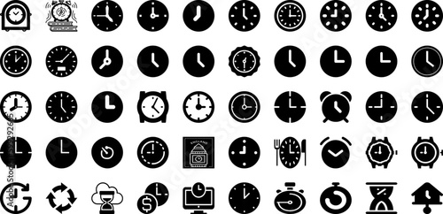 Clock Icon Set Isolated Silhouette Solid Icons With Graphic, Symbol, Vector, Clock, Icon, Time, Sign Infographic Simple Vector Illustration