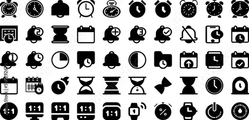 Clock Icon Set Isolated Silhouette Solid Icons With Icon, Time, Clock, Graphic, Vector, Sign, Symbol Infographic Simple Vector Illustration