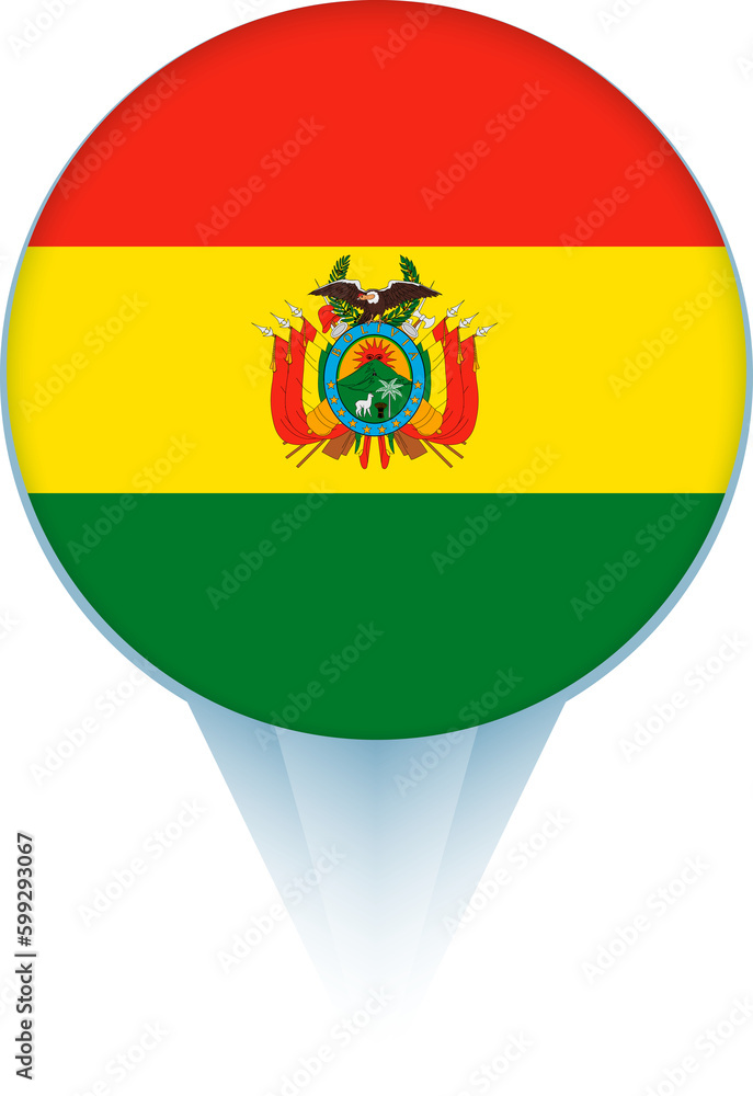 Map pointer with flag of Bolivia. Map pointer with flag of Bolivia.