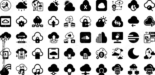 Cloud Icon Set Isolated Silhouette Solid Icons With Vector, Icon, Technology, Internet, Symbol, Web, Cloud Infographic Simple Vector Illustration