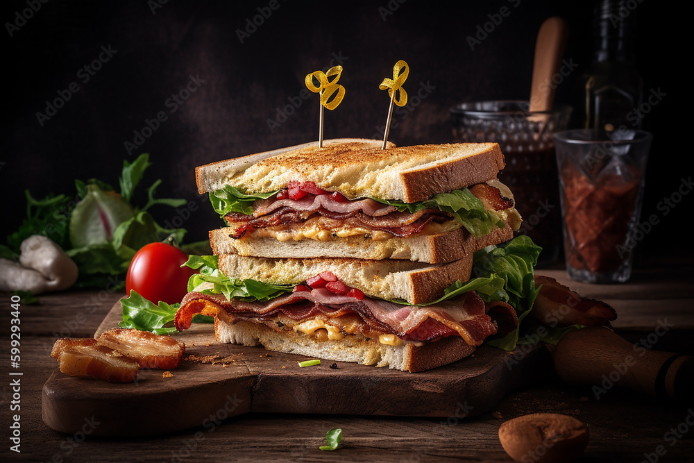 Club-Sandwich mit knusprigem Speck: Ein klassisches Club-Sandwich mit ...