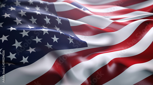 Close up american flag background. 4th of july. Independence day illustration. Generative AI.