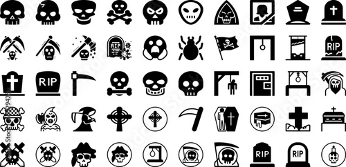 Death Icon Set Isolated Silhouette Solid Icons With Illustration, Death, Dead, Sign, Vector, Symbol, Icon Infographic Simple Vector Illustration